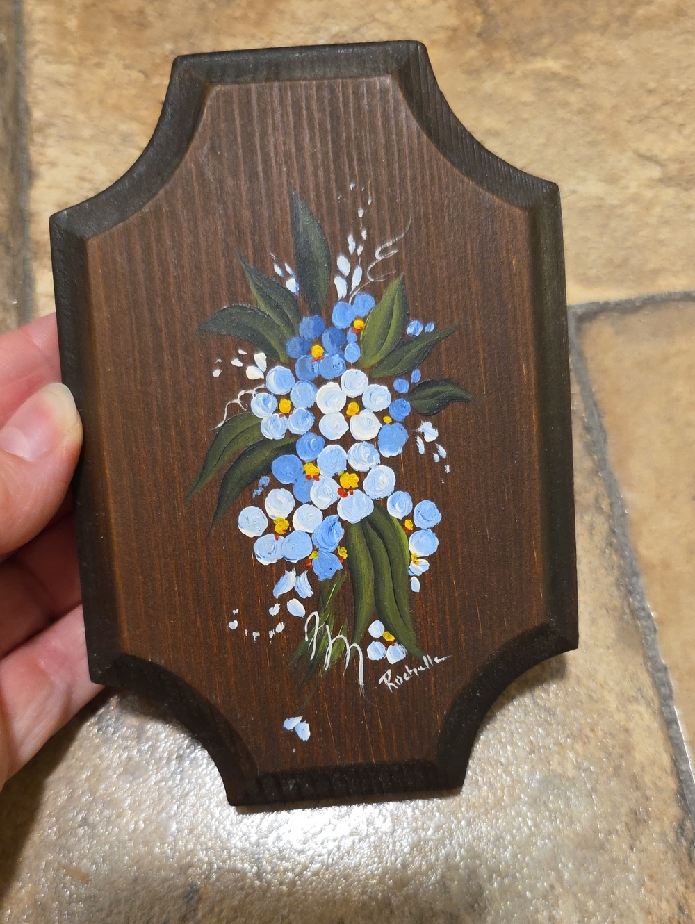 Hand-Painted Blue Floral Wooden Wall Accent - Unbranded